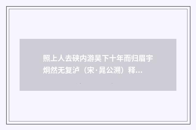 照上人去硖内游吴下十年而归眉宇炯然无复泸（宋·晁公溯）释义及解释