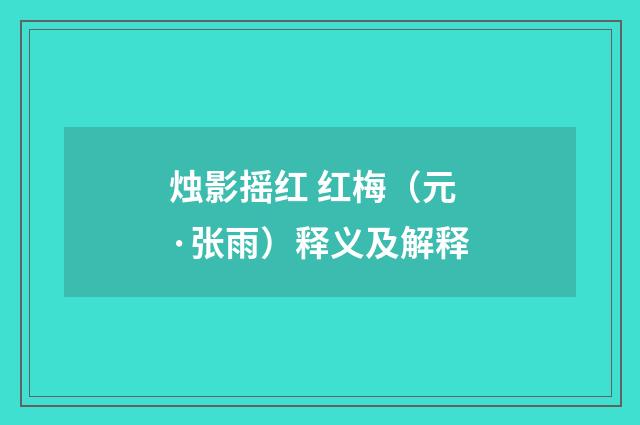 烛影摇红 红梅（元·张雨）释义及解释
