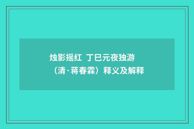 烛影摇红 丁巳元夜独游（清·蒋春霖）释义及解释