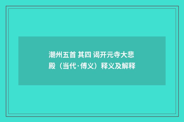 潮州五首 其四 谒开元寺大悲殿（当代·傅义）释义及解释