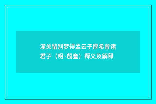 潼关留别梦得孟云子厚希曾诸君子（明·殷奎）释义及解释