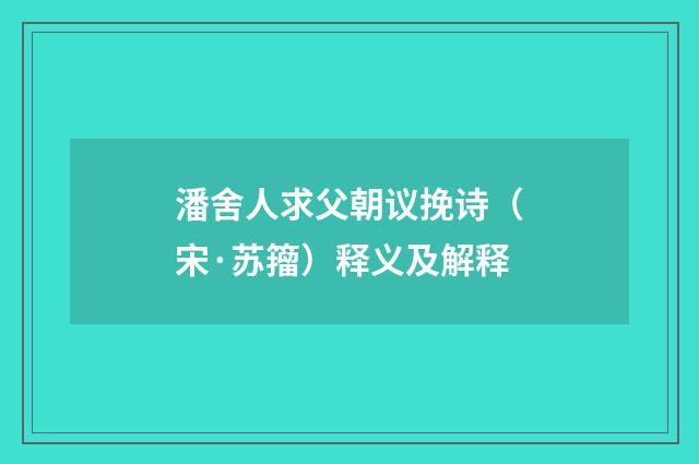 潘舍人求父朝议挽诗（宋·苏籀）释义及解释