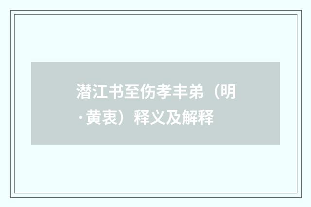 潜江书至伤孝丰弟（明·黄衷）释义及解释