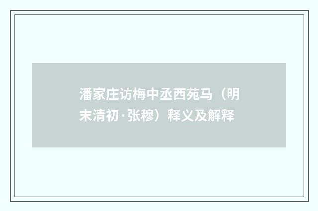 潘家庄访梅中丞西苑马（明末清初·张穆）释义及解释