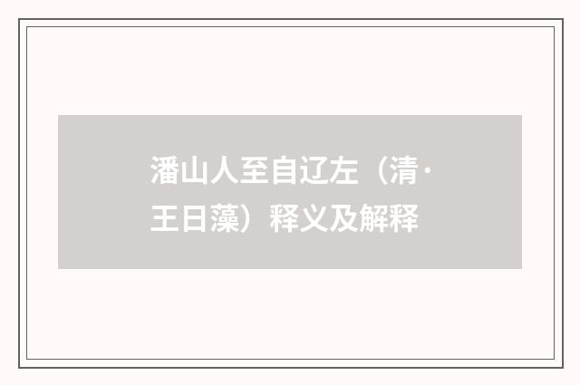 潘山人至自辽左（清·王日藻）释义及解释