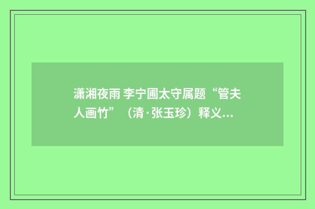 潇湘夜雨 李宁圃太守属题“管夫人画竹”（清·张玉珍）释义及解释