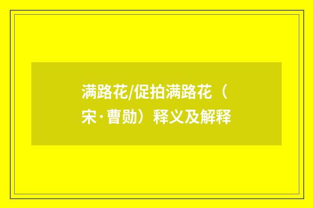 满路花/促拍满路花（宋·曹勋）释义及解释