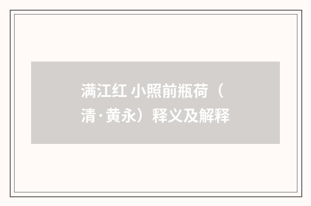 满江红 小照前瓶荷（清·黄永）释义及解释