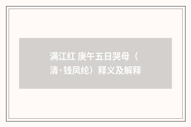 满江红 庚午五日哭母（清·钱凤纶）释义及解释