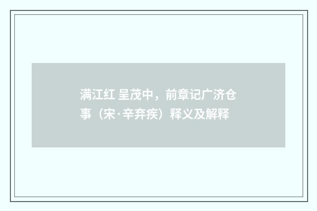 满江红 呈茂中，前章记广济仓事（宋·辛弃疾）释义及解释