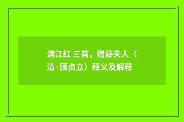 满江红 三首，赠薛夫人（清·顾贞立）释义及解释