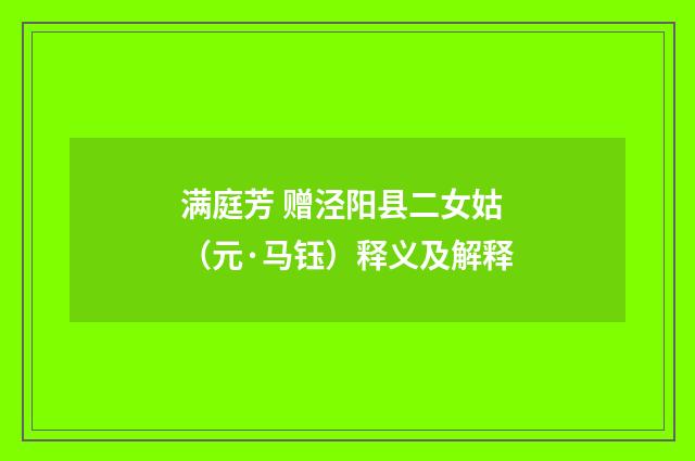 满庭芳 赠泾阳县二女姑（元·马钰）释义及解释