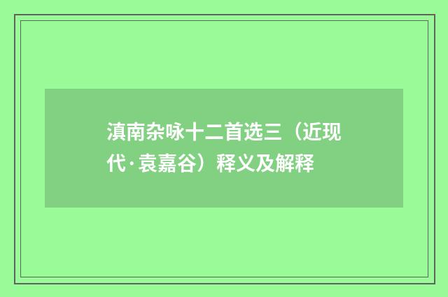 滇南杂咏十二首选三（近现代·袁嘉谷）释义及解释