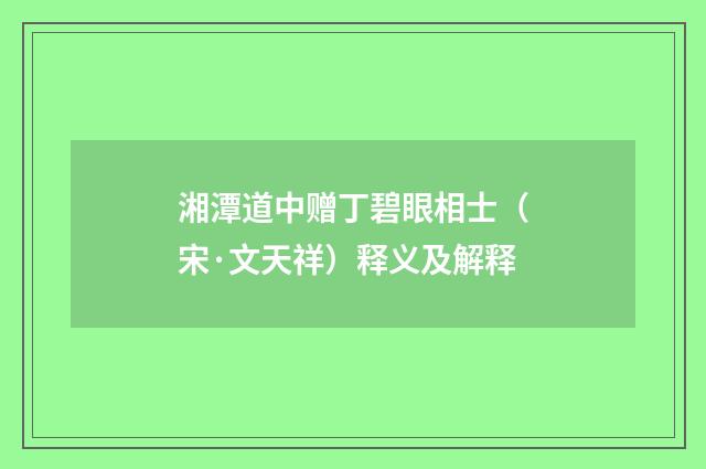 湘潭道中赠丁碧眼相士（宋·文天祥）释义及解释