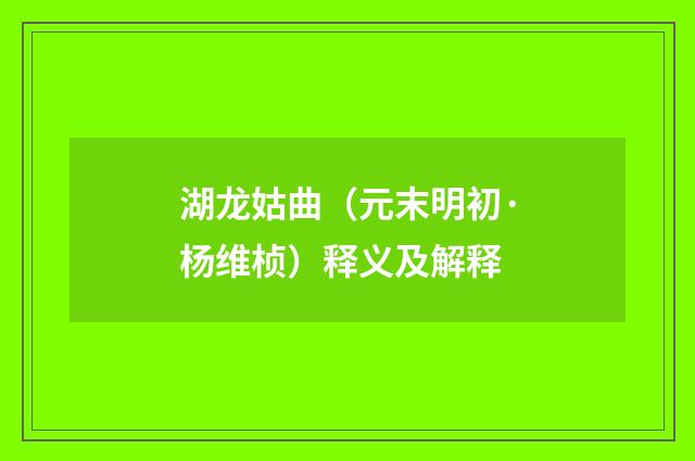 湖龙姑曲（元末明初·杨维桢）释义及解释