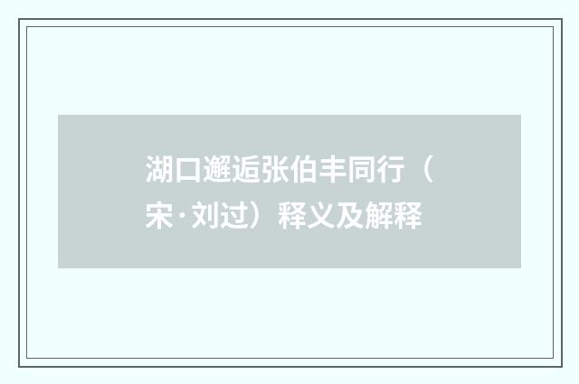湖口邂逅张伯丰同行（宋·刘过）释义及解释