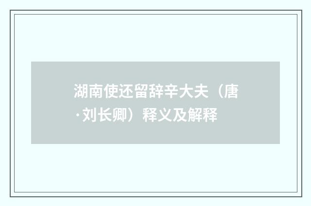 湖南使还留辞辛大夫（唐·刘长卿）释义及解释