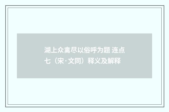 湖上众禽尽以俗呼为题 连点七（宋·文同）释义及解释