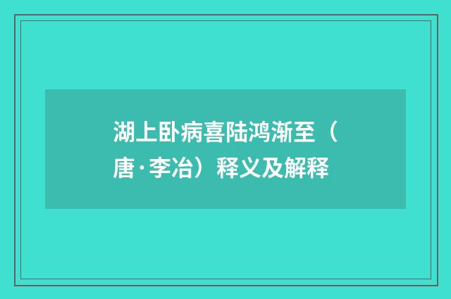 湖上卧病喜陆鸿渐至（唐·李冶）释义及解释