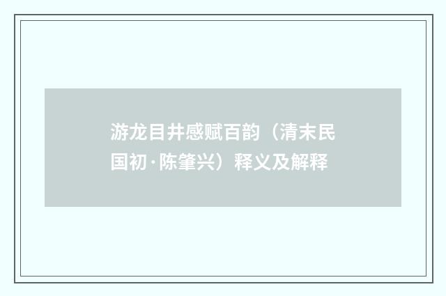 游龙目井感赋百韵（清末民国初·陈肇兴）释义及解释