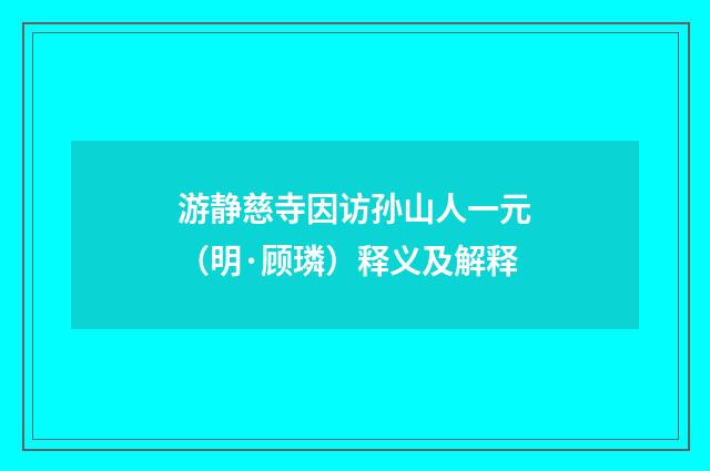 游静慈寺因访孙山人一元（明·顾璘）释义及解释