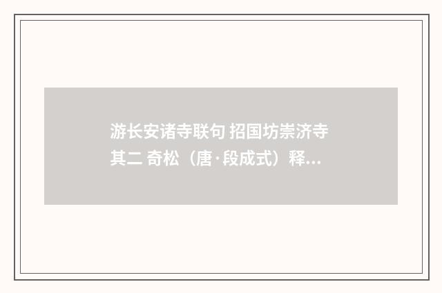 游长安诸寺联句 招国坊崇济寺 其二 奇松（唐·段成式）释义及解释