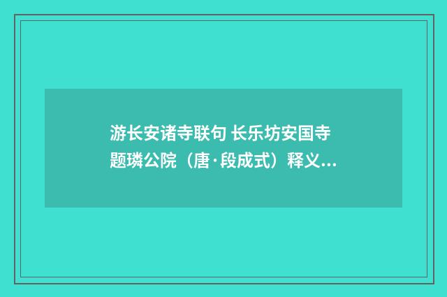 游长安诸寺联句 长乐坊安国寺 题璘公院（唐·段成式）释义及解释