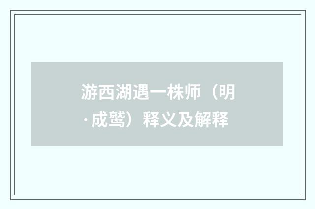 游西湖遇一株师（明·成鹫）释义及解释