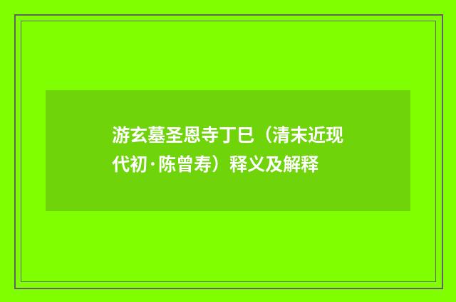 游玄墓圣恩寺丁巳（清末近现代初·陈曾寿）释义及解释
