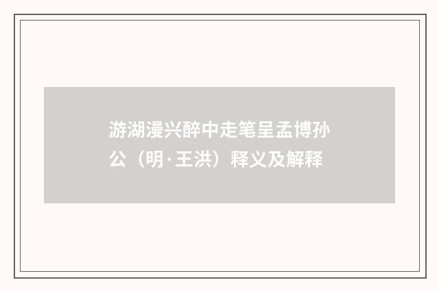 游湖漫兴醉中走笔呈孟博孙公（明·王洪）释义及解释