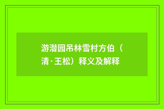 游潜园吊林雪村方伯（清·王松）释义及解释
