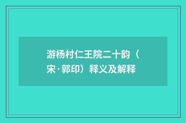 游杨村仁王院二十韵（宋·郭印）释义及解释