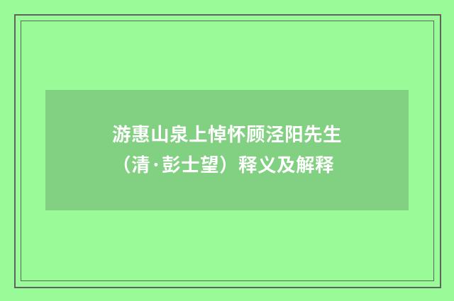 游惠山泉上悼怀顾泾阳先生（清·彭士望）释义及解释