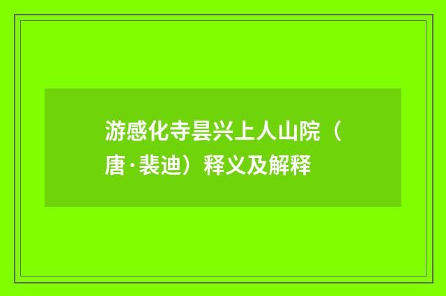 游感化寺昙兴上人山院（唐·裴迪）释义及解释