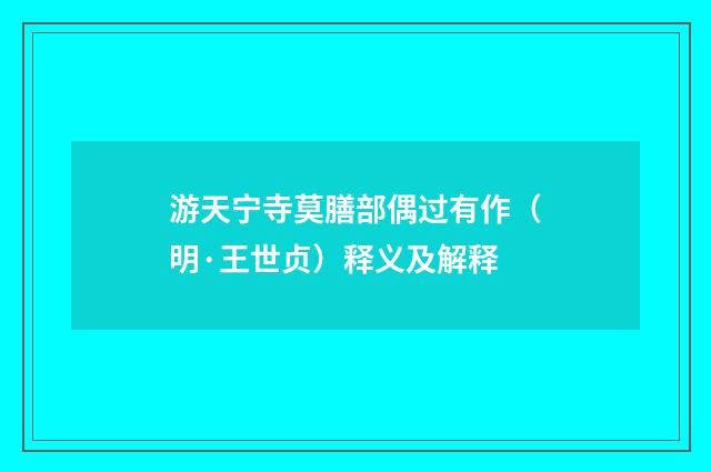 游天宁寺莫膳部偶过有作（明·王世贞）释义及解释