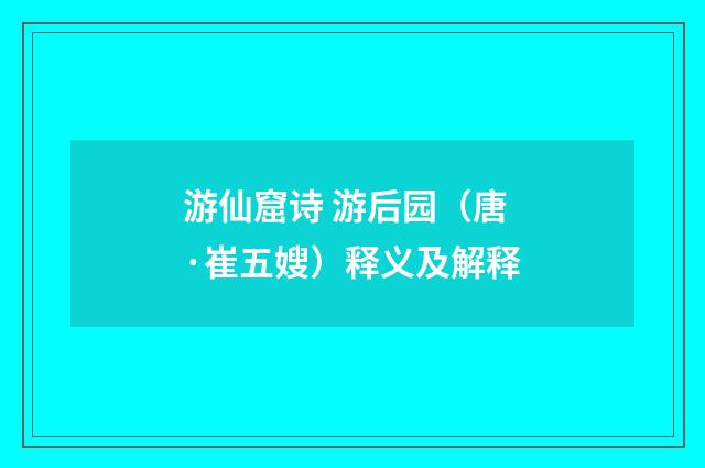 游仙窟诗 游后园（唐·崔五嫂）释义及解释