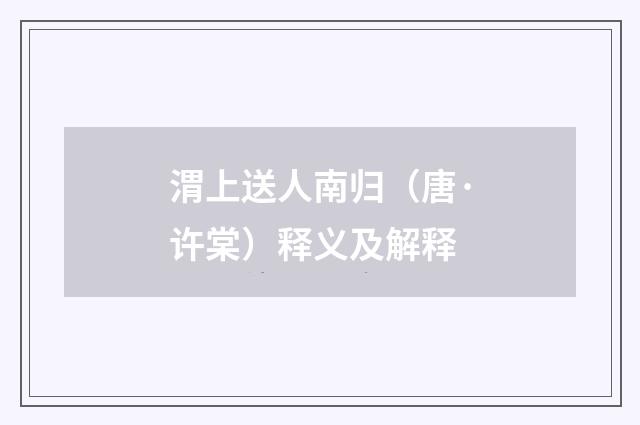 渭上送人南归（唐·许棠）释义及解释