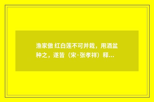 渔家傲 红白莲不可并栽，用酒盆种之，遂皆（宋·张孝祥）释义及解释