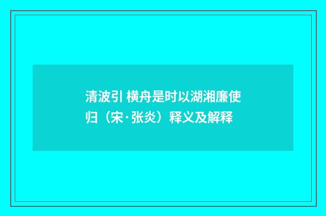 清波引 横舟是时以湖湘廉使归（宋·张炎）释义及解释
