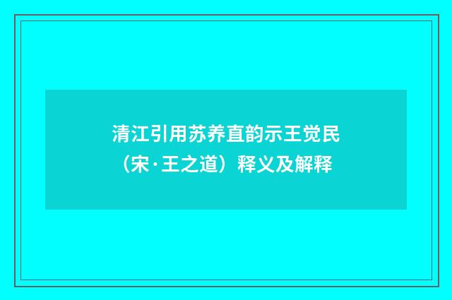 清江引用苏养直韵示王觉民（宋·王之道）释义及解释