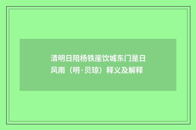 清明日陪杨铁崖饮城东门是日风雨（明·贝琼）释义及解释