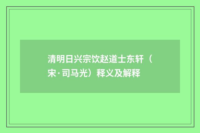 清明日兴宗饮赵道士东轩（宋·司马光）释义及解释