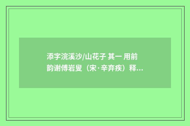 添字浣溪沙/山花子 其一 用前韵谢傅岩叟（宋·辛弃疾）释义及解释