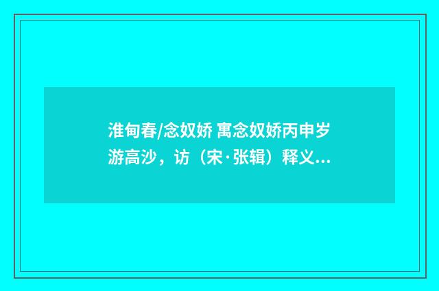 淮甸春/念奴娇 寓念奴娇丙申岁游高沙，访（宋·张辑）释义及解释