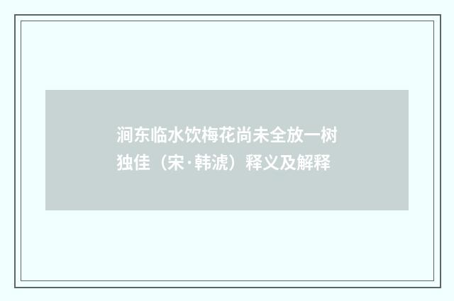 涧东临水饮梅花尚未全放一树独佳（宋·韩淲）释义及解释