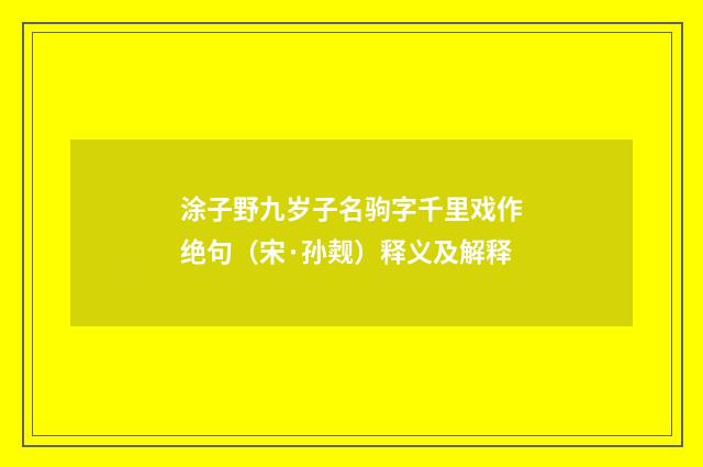 涂子野九岁子名驹字千里戏作绝句（宋·孙觌）释义及解释
