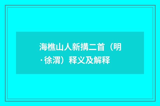 海樵山人新搆二首（明·徐渭）释义及解释