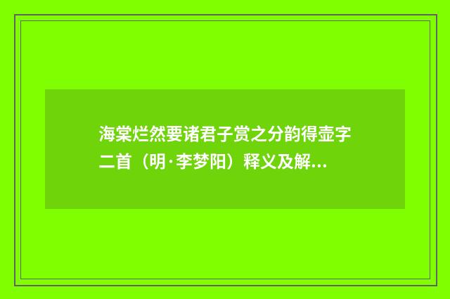 海棠烂然要诸君子赏之分韵得壶字二首（明·李梦阳）释义及解释