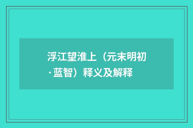 浮江望淮上（元末明初·蓝智）释义及解释