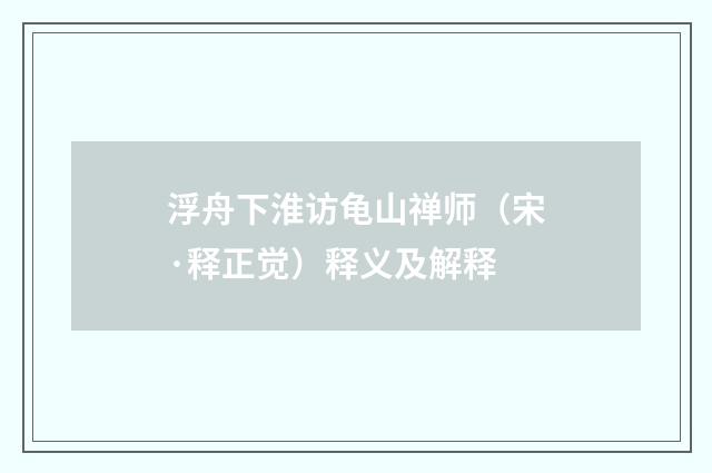 浮舟下淮访龟山禅师（宋·释正觉）释义及解释